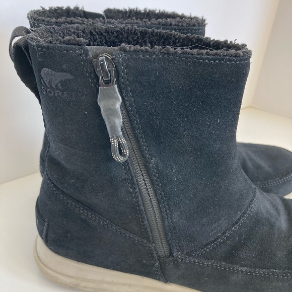SOREL Explorer Black Suede Zip Ankle Sneaker Boot Women’s Size 8.5 - Picture 5 of 11